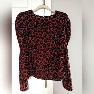 Anthropologie Dolan Charley Velour  Animal print top long puff sleeve